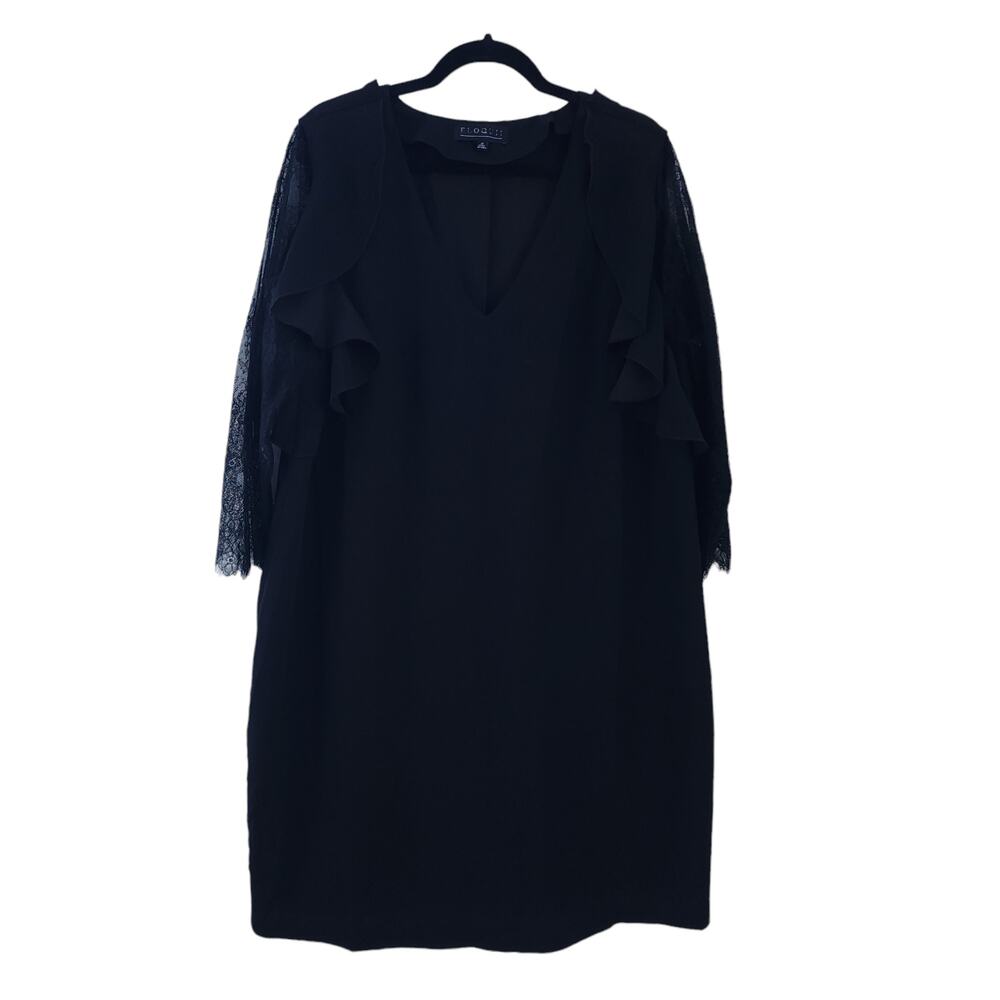 Eloquii 18 Black Dress Lace Sleeve Stretch Knit Knee Length Cocktail Plus Size